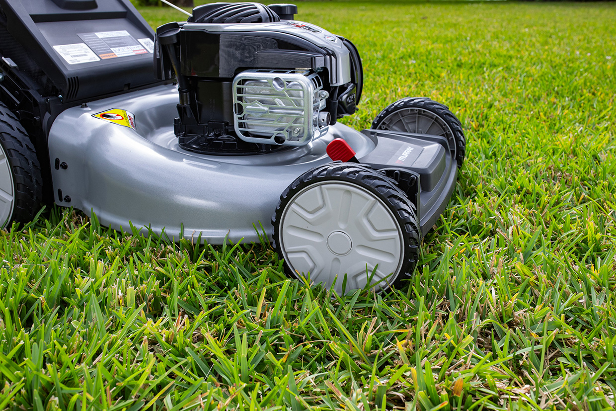 close-up of Murray lawn mower in a yard